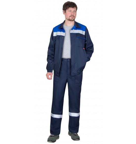 Костюм СИРИУС-МАСТЕР-РОСС куртка кор., брюки, темно-синий с васильковым и СОП