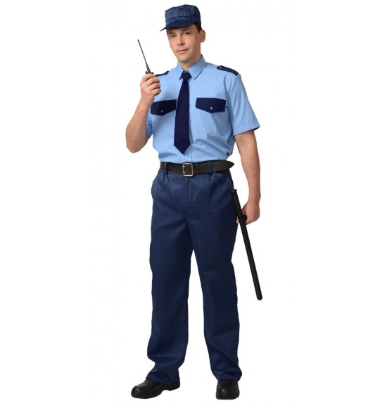 Рубашка Охранника, короткий рукав, голубая с темно-синим Рубашка Охранника, короткий рукав, голубая с темно-синим