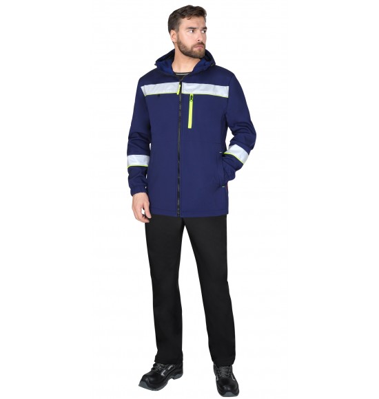 Куртка СИРИУС-АЗОВ синяя с СОП и лимонным кантом, софтшелл, пл 350 г/кв.м