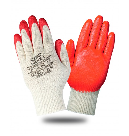 Перчатки Нитрикс (Nitrix) х/б с гладким нитрильным покрытием, ручной оверлок р.9 (х5х250)