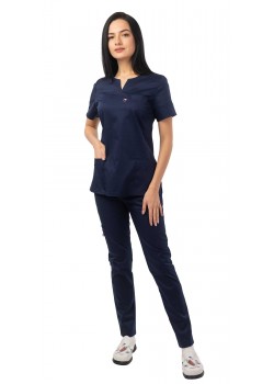 Костюм В-504 женский, блуза, брюки, тёмно-синий