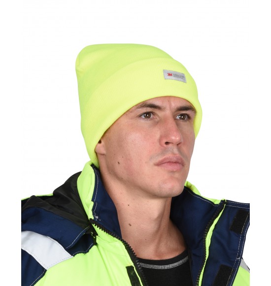 Шапка трикотажная флуоресцентная лимонная СИРИУС Юка, с утеплителем Тинсулейт (х12х120)