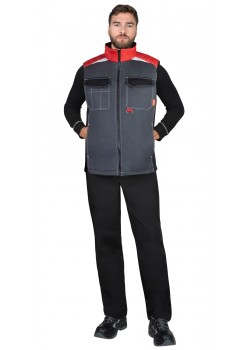 Жилет СИРИУС-ФАВОРИТ-МЕГА тёмно-серый с черным и красной отделкой