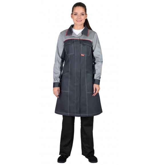 Халат СИРИУС-ИРИНА женский, тёмно-серый со светло-серым и красным кантом