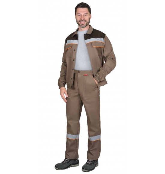 Костюм СИРИУС-МАСТЕР куртка кор., брюки, кофейный с тёмно-коричневым и оранжевым кантом с СОП