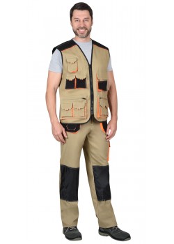 Жилет СИРИУС-МАНХЕТТЕН песочный с оранж. и черным тк. мех. стрейч пл. 250г/кв.м