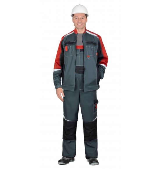 Костюм СИРИУС-ФАВОРИТ-МЕГА-РОСС куртка, п/к, темно-серый с красным, чёрным и СОП