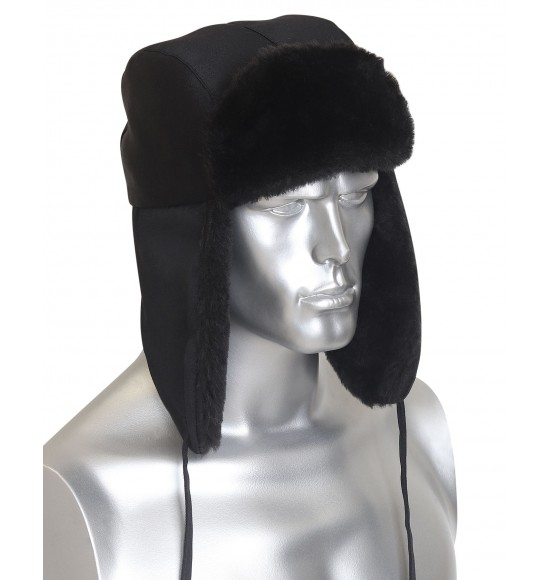 Шапка-ушанка ЛЮКС черная (тк. смесовая)