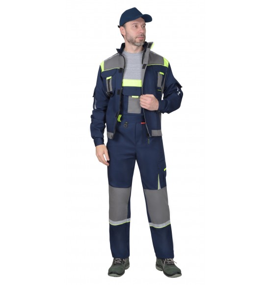 Костюм СИРИУС-СТАН куртка, п/к, синий со средне-серым и лимонной отделкой