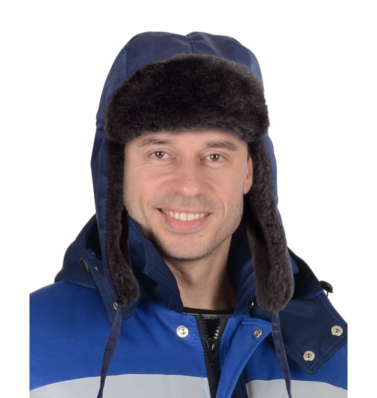 Шапка-ушанка СИРИУС-ЛЮКС синяя (тк. смесовая)