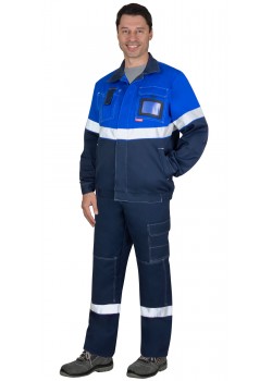 Костюм СИРИУС-САМОТЛОР-РОСС куртка, брюки, темно-синий с васильковым и СОП, антистат. нить, МВО