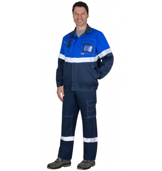Костюм СИРИУС-САМОТЛОР-РОСС куртка, брюки, темно-синий с васильковым и СОП, антистат. нить, МВО