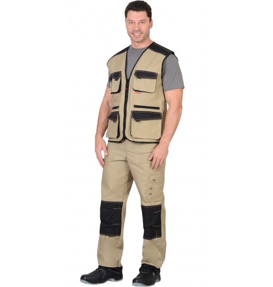 Жилет СИРИУС-ВЕСТ-ВОРК бежевый с черным пл. 275 г/кв.м