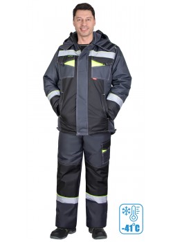 Костюм СИРИУС-ХОВАРД-М зимний, куртка длинная, брюки, темно-серый с черным, лимонной отделкой и СОП