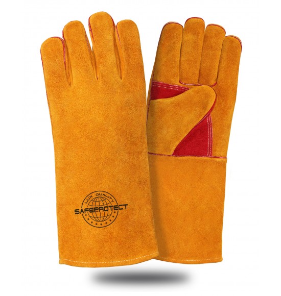 Краги спилковые Safeprotect усиленные желто-красные (подкладка) дл.40 см р.12 (х12х60)