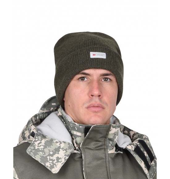 Шапка трикотажная темно-зеленая СИРИУС Юка с утеплителем Тинсулейт (х12х120)