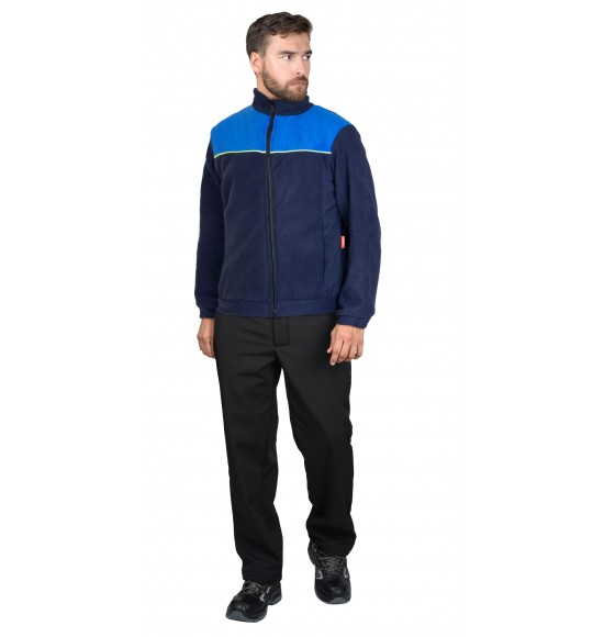 Куртка флисовая тёмно-синяя с васильковым и лимонным кантом (ФАВОРИТ)