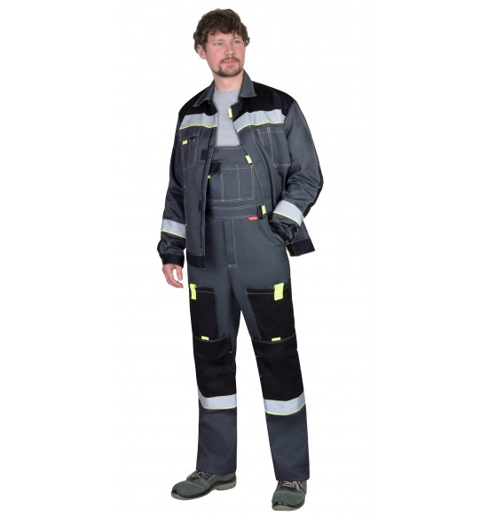 Костюм СИРИУС-ФАВОРИТ куртка, п/к, серый с черным, лимонным кантом и СОП