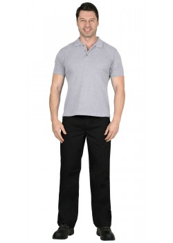 Рубашка-поло меланж серый короткие рукава с манжетом, пл.180 г/м2