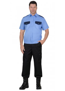 Рубашка Охранника на резинке, короткий рукав, голубая с темно-синим Рубашка Охранника на резинке, короткий рукав, голубая с темно-синим