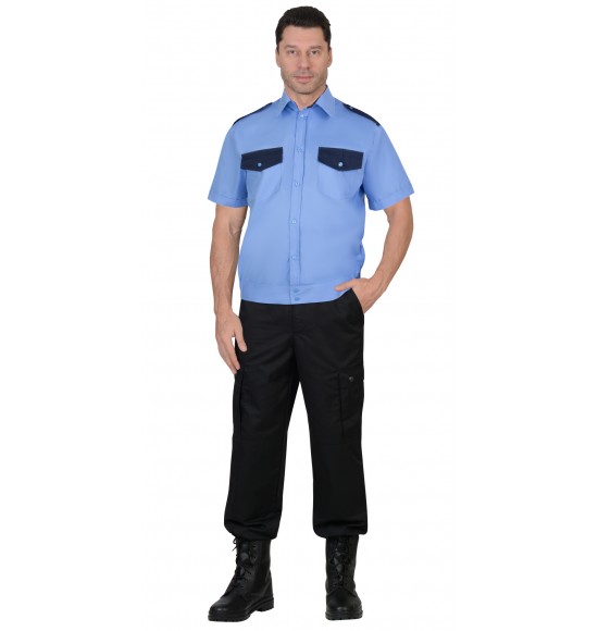 Рубашка Охранника на резинке, короткий рукав, голубая с темно-синим Рубашка Охранника на резинке, короткий рукав, голубая с темно-синим