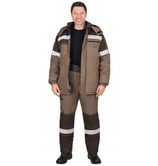 Костюм СИРИУС-РОДОС-РОСС зимний, куртка, брюки, светло-коричневый с тёмно-коричневым и СОП