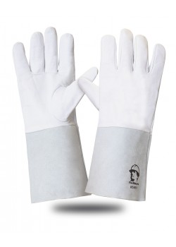 Краги-перчатки аргонщика, спилок/кожа, длина 35см, цвет серый (х60)