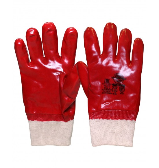 Перчатки "РЕДКОЛ" (основа джерси-100% хлопок, ПВХ покрытие красного цвета),р.  L,XL, в уп.120пар