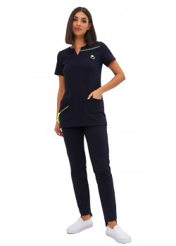 Костюм трикотажный Т-305 женский, блуза, брюки, тёмно-синий