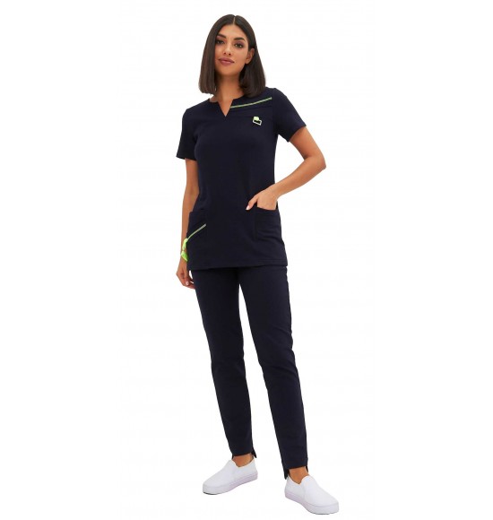 Костюм трикотажный Т-305 женский, блуза, брюки, тёмно-синий