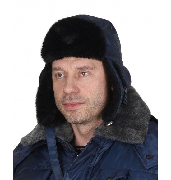 Шапка-ушанка СИРИУС-ЕВРО плюс т.синяя (тк. Оксфорд)