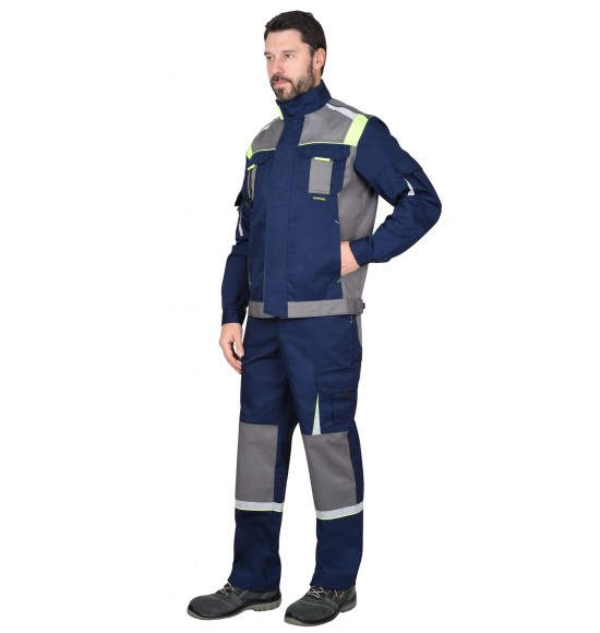 Куртка СИРИУС-СТАН синяя со средне-серым и лимонной отделкой