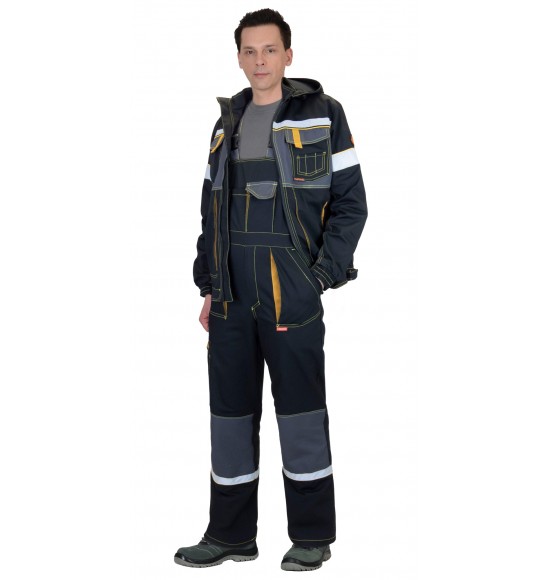 Костюм СИРИУС-РОДОС куртка, полукомбинезон, черный с темно-серым