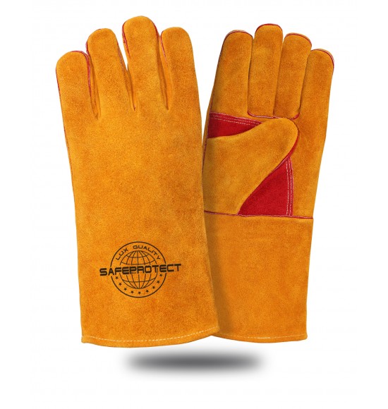 Краги спилковые утепленные СИБИРЬ Safeprotect усиленные желто-красные (меховые) р.10,5 (х6х60)