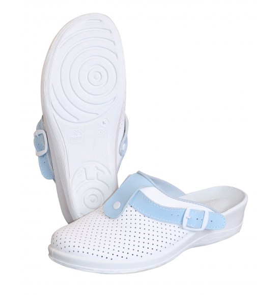 Туфли Сабо КОМФОРТ белые с голубым нат.кожа