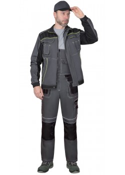 Костюм СИРИУС-ПРЕСТИЖ-Л куртка, п/к, темно-серый с черным и лимонным кантом