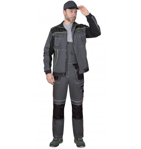 Костюм СИРИУС-ПРЕСТИЖ-Л куртка, п/к, темно-серый с черным и лимонным кантом