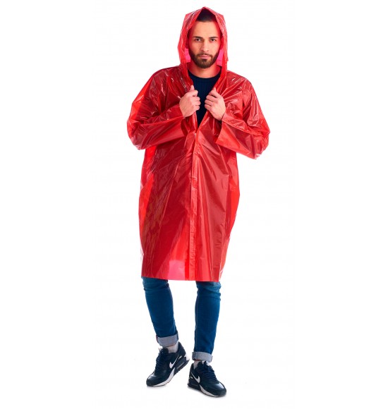 Плащ-дождевик СИРИУС-ЛЮКС на липучке ПВД 80 мкр. пропаянные швы, красный