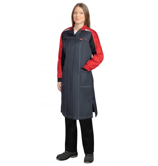 Халат СИРИУС-ФАВОРИТ-МЕГА женский, тёмно-серый с черным и красной отделкой