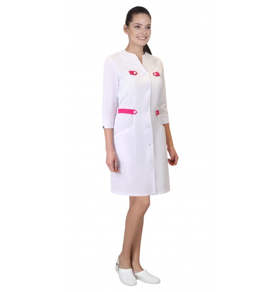 Халат СИРИУС-БРАЙТЛИ женский белый с фуксией