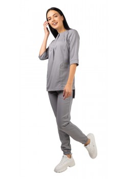 Костюм В-489 женский, блуза, брюки, серый