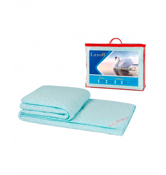 Одеяло 1,5 сп (140х205) Лебяжий пух 300 г/м2 (100% х/б тик, сумка)