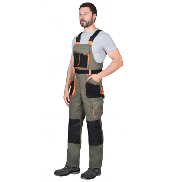 Полукомбинезон СИРИУС-МАНХЕТТЕН оливковый с оранжевым и чер. тк. мех. стрейч пл 260 г/кв.м