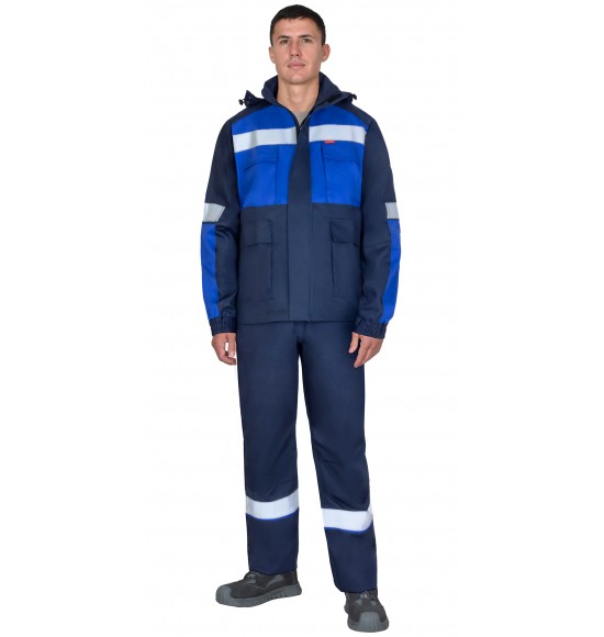 Костюм СИРИУС-ПЕТРОЛ куртка, п/к, темно-синий с васильковым и СОП, антистат 260 г/кв., ОП, НМВО