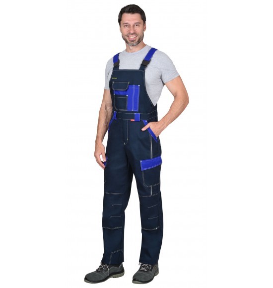 Полукомбинезон СИРИУС-КАРАТ-РОСС темно-синий с васильковым, 80% х/б, пл. 260 г/кв.м