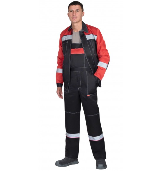 Костюм СИРИУС-ЛИГОР-2 куртка короткая, п/к, черный с красным и СОП