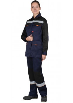 Костюм СИРИУС-УДАРНИЦА женский, куртка, п/к, темно-синий с черным с оранжевой отделкой и СОП Костюм СИРИУС-УДАРНИЦА женский, куртка, п/к, темно-синий с черным с оранжевой отделкой и СОП