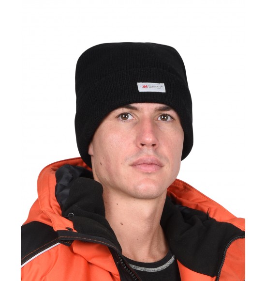 Шапка трикотажная черная СИРИУС Юка с утеплителем Тинсулейт (х12х120)