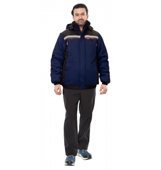 Куртка СИРИУС-ПРАКТИК зимняя кор. темно-синяя с черным и оранжевым кантом и СОП, мех. ворот