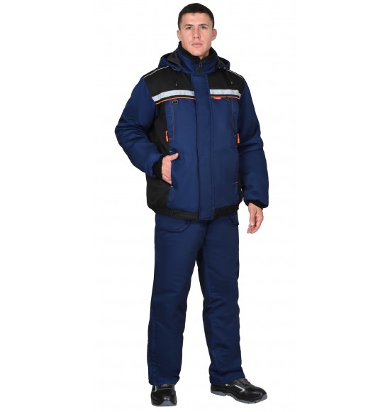 Костюм СИРИУС-ПРАКТИК зимний, куртка, брюки, меховой воротник, синий с черным и СОП